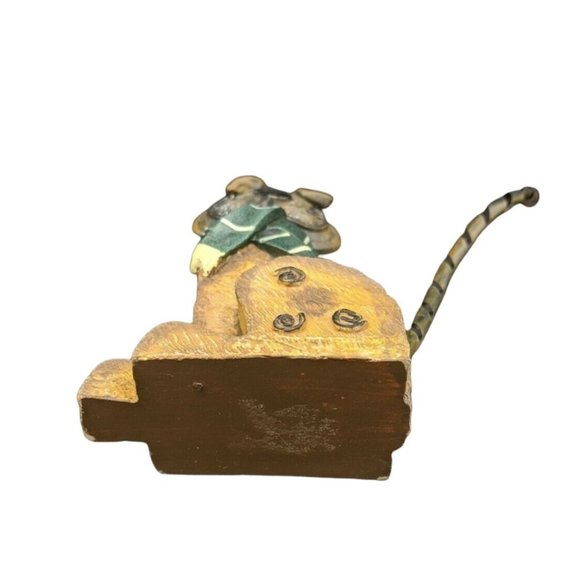 Puppy Dog Wearing a Green White Scarf Figurine Resin w Curly Bendable Metal Tail - Picture 7 of 7